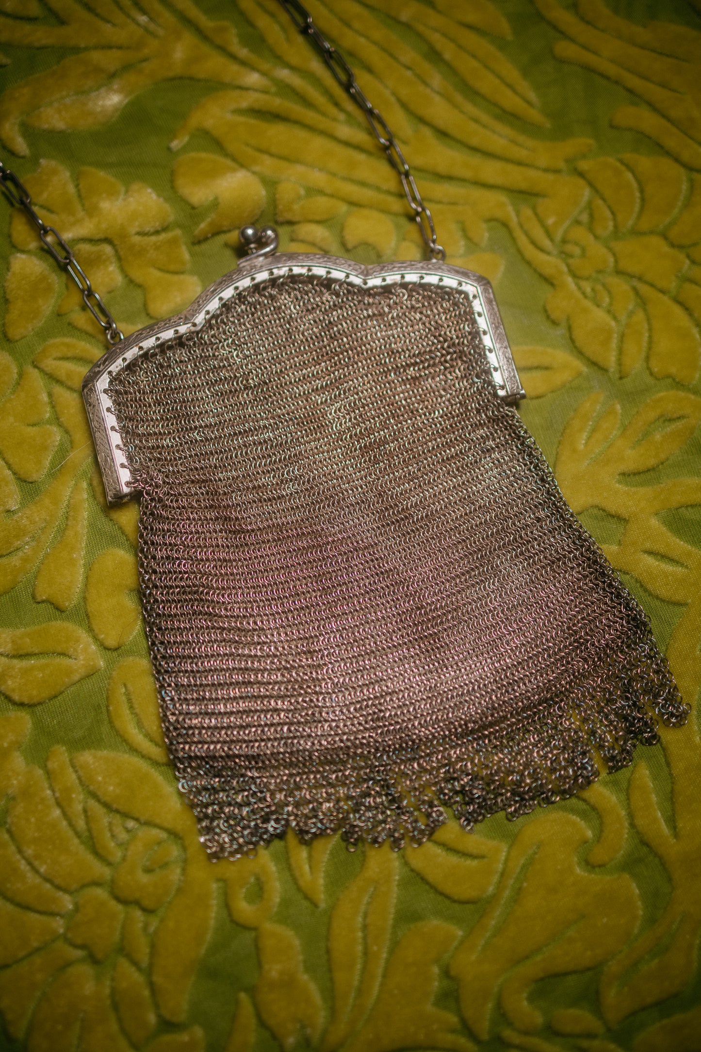 Antique Metal Mesh Coin Purse with Chain