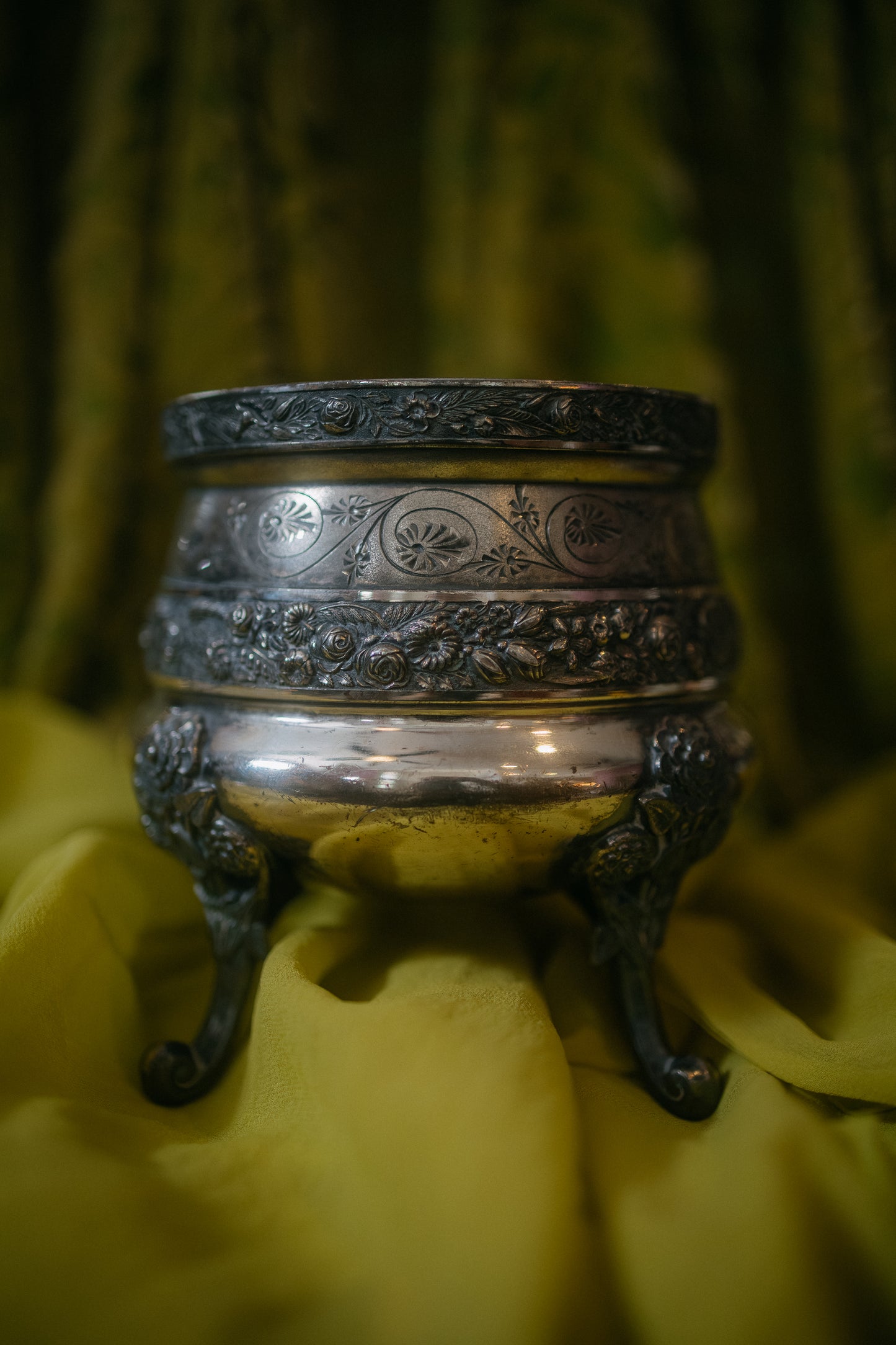 Antique Silver Plated Cachepot / Planter on Three Feet