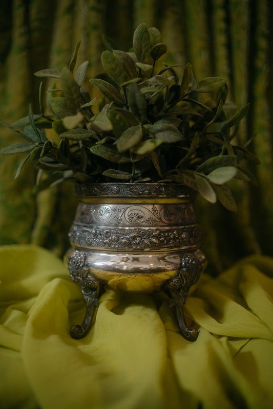 Antique Silver Plated Cachepot / Planter on Three Feet