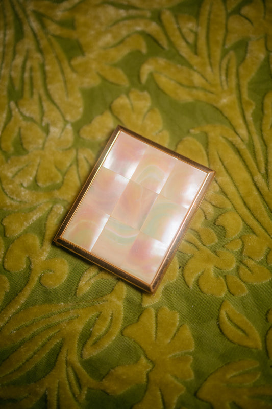 Vintage Mother-of-Pearl Compact, Mid-Century Gold-Tone Case