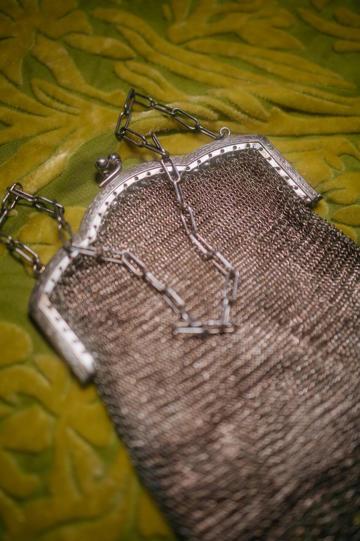 Antique Metal Mesh Coin Purse with Chain