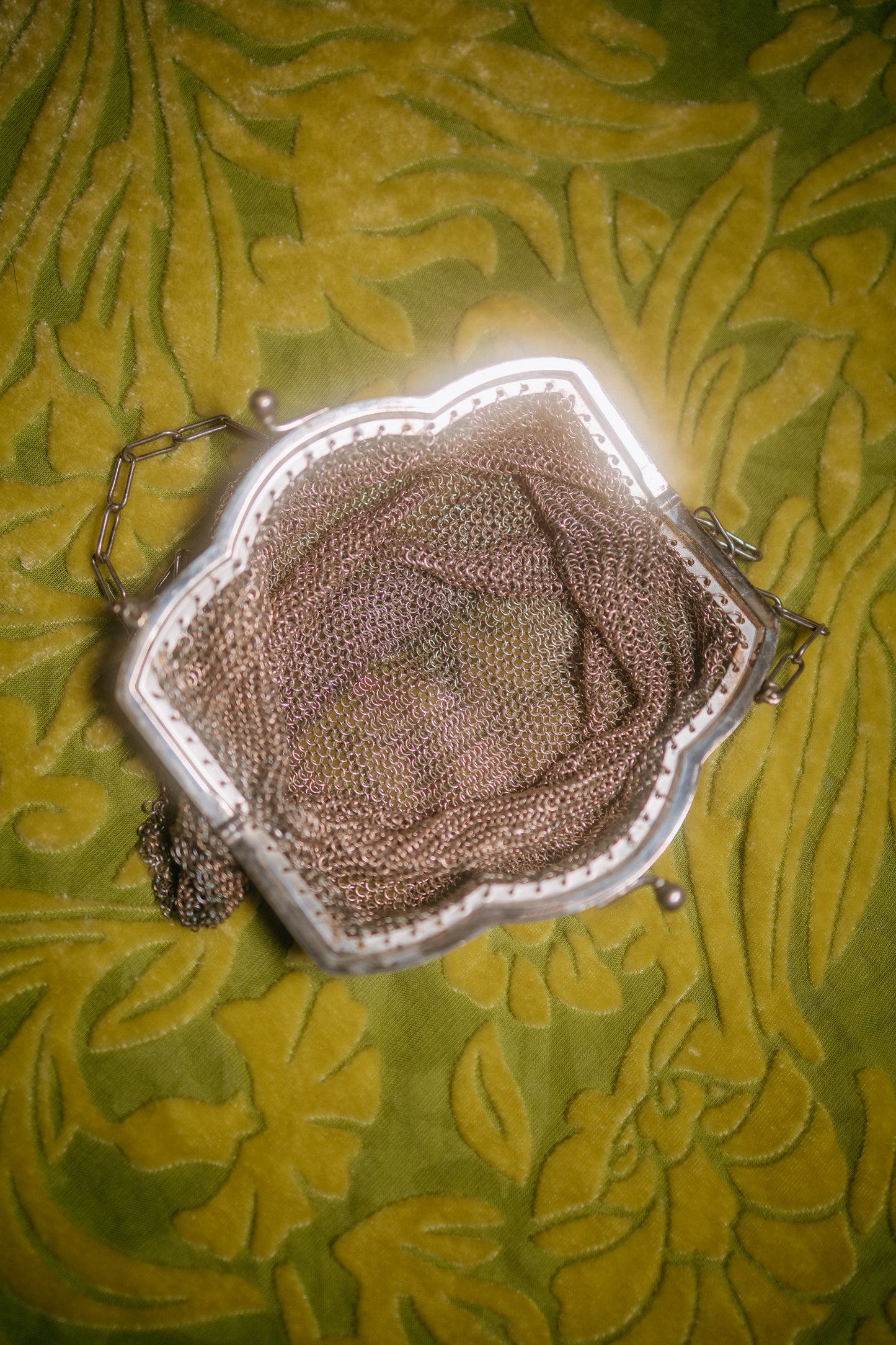 Antique Metal Mesh Coin Purse with Chain