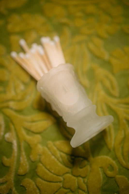 L. G. Wright Figural Face Classical Glass Toothpick Holder