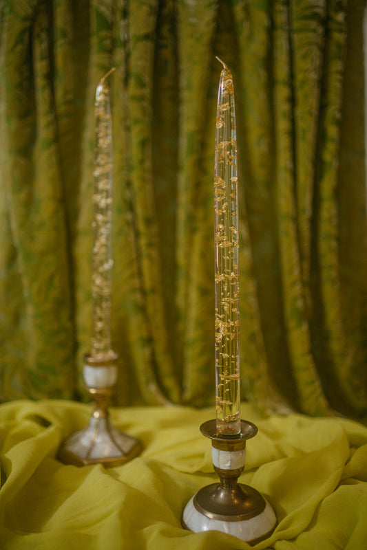 Vintage Lucite Candles with Gold Leaf — Set of Two